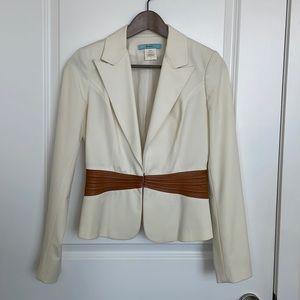 Marciano off white with brown Leather Trimmed Blazer - size 2